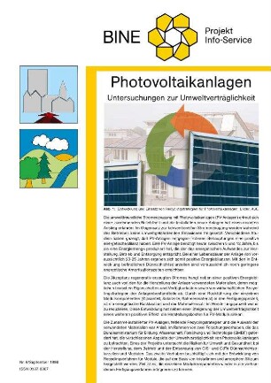 Photovoltaikanlagen. Untersuchungen zur Umweltverträglichkeit.