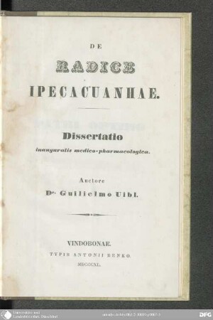De Radice Ipecacuanhae : dissertatio inauguralis medico-pharmacologica
