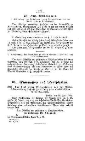 Kurze Mittheilungen : [II. Akademien und Universitäten]