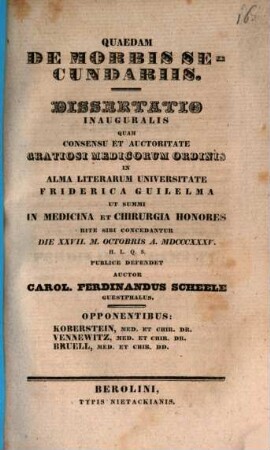 Quaedam de morbis secundariis : dissertatio inauguralis