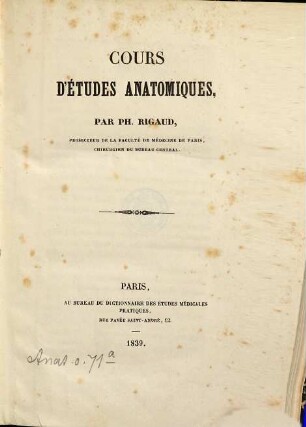 Cours d'études anatomiques