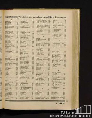 Alphabetisches Verzeichnis der vorstehend aufgeführten Rosensorten.