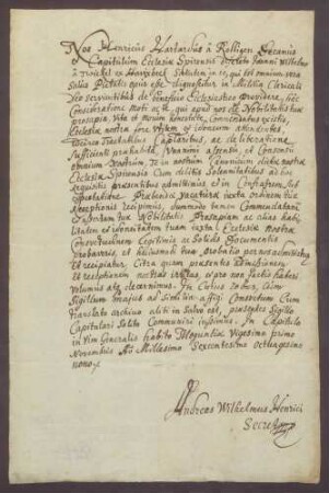 Nominationsurkunde des Johann Wilhelm Twickel von Havixbeck.