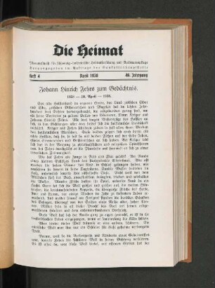 Johann Hinrich Fehrs zum Gedächtnis. 1838 - 10. April - 1938.
