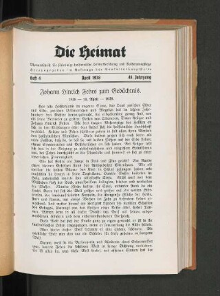 Johann Hinrich Fehrs zum Gedächtnis. 1838 - 10. April - 1938.
