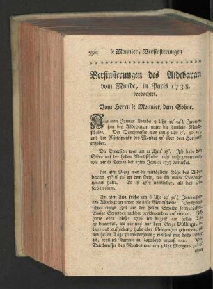 Verfinsterungen des Uldebaran vom Monde, in Paris 1738 beobachtet.