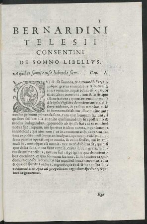 Bernardini Telesii Consentini De Somno Libellus.