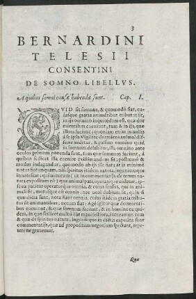 Bernardini Telesii Consentini De Somno Libellus.