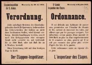 "Verordnung." Verbot unbefugten Betretens des Eisenbahngeländes