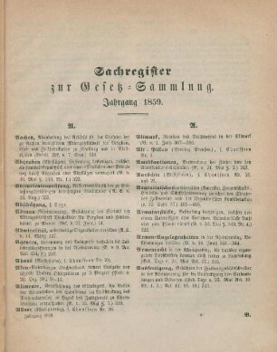 Sachregister zur Gesetz-Sammlung Jahrgang 1859