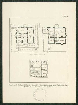 Landhaus in Zehlendorf, Blatt II - Grundrisse - Erdgeschoß, Kellergeschoß, Mansardengeschoß