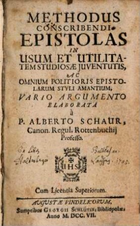 Alberti Schaur Methodus conscribendi epistolas