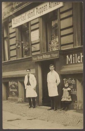 Ansichtskarte Friseursalon und "Puppen-Klinik", Fürbringerstraße 8