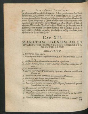 Cap. XII. Maritum Egenum An Et Quando Vel Uxor Vel Eius Haeredes Teneantur Alere.