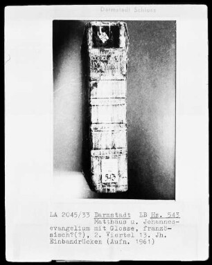 Evangelia secundum Matthaeum et Johannem cum glossa ordinaria — Halbledereinband