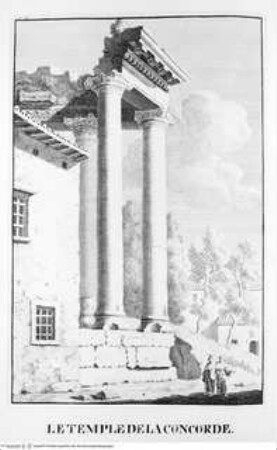Les restes de l'ancienne Rome, recherchez avec soin, mesurez, dessinez sur les lieux, et gravez par feu Bonaventure d'Overbeke, ..., 1. Buch, Tafel a. 32.: Le Temple de la Concorde.