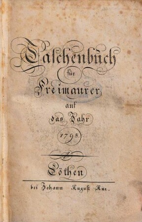 Taschenbuch für Freimaurer. 1798