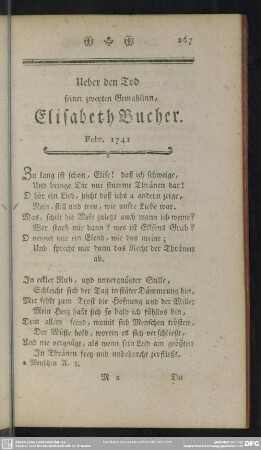 Ueber den Tod seiner zweyten Gemahlinn, Elisabeth Bucher