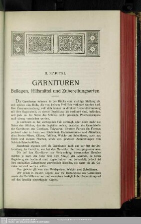 II. Kapitel. Garnituren : Beilagen, Hilfsmittel und Zubereitungsarten