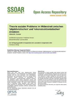 Theorie sozialer Probleme im Widerstreit zwischen 'objektivistischen' und 'rekonstruktionistischen' Ansätzen