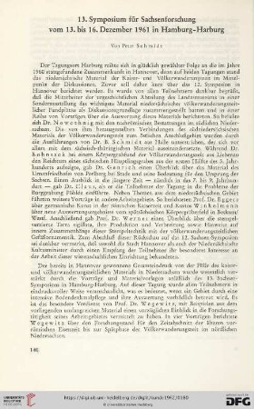 Neue Folge 13: 13. Symposium für Sachsenforschungvom 13. bis 16. Dezember 1961 in Hamburg-Harburg