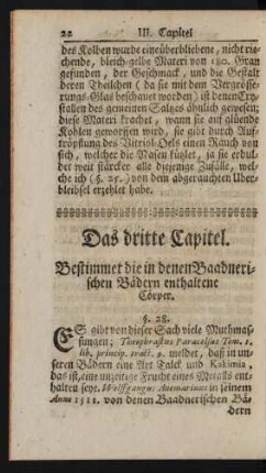 Das dritte Capitel. Bestimmet die in denen Baadnerischen Bädern enthaltene Cörper
