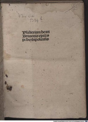 Psalterium beati Brunonis episcopi herbipolensis