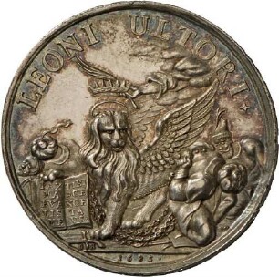 Medaille von Georg Hautsch auf den Dogen Marcantonio Giustinian von Venedig und die Siege über die Türken, 1685