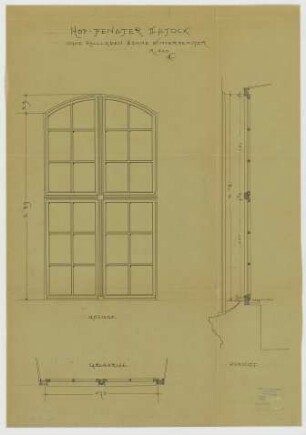 Thiersch, Friedrich von; München; Justizpalast - Fenster im Repräsentationssaal 2. OG (Ansicht, Grundriss, Schnitt)