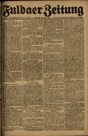 Erste Ausgabe vom Samstag, den 19. Juli 1919.