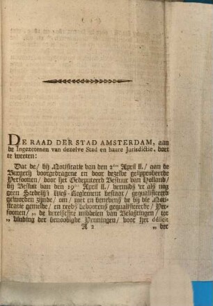 Belasting Ten Behoeve Der Stad Amsterdam, Van Tien Ten Honderd Van De Huur En Het Gebruik Der Vaste Goederen