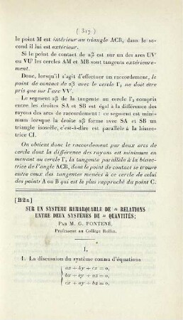 Sur un Système Remarquable de n relations Entre deux Système de n Quantités.