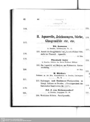 II. Aquarelle, Zeichnungen, Stiche, Glasgemälde etc. etc.