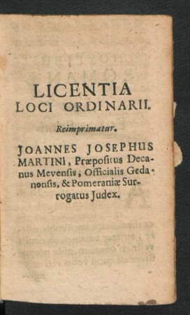 Licentia Loci Ordinarii.