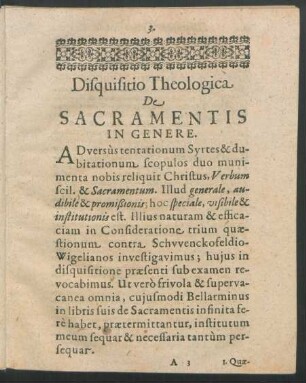 Disquisitio Theologica De Sacramentis In Genere.