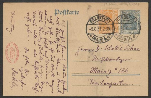 Brief an B. Schott's Söhne : 09.06.1921