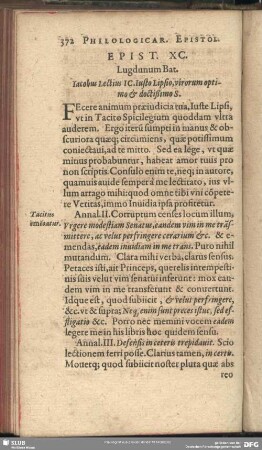 Epist. XC. Lugdunum Bat. Jacobus Lectius IC. Iusto Lipsio, virorum optimo & doctißimo S. : [Hagae VI. Calend. Novembr. M.D.XC.]