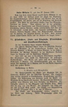 VI. Eisenbahnen, Stadt- und Ringbahn, Pferdebahnen und Omnibusverbindungen