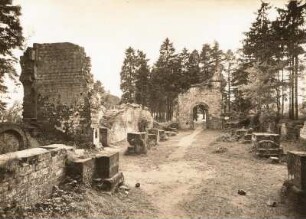 Homburg-Wörschweiler. Ruine des 1614 durch Band zerstörten Zisterzienserklosters. Blick aus dem Schiff der ehemaligen Klosterkirche