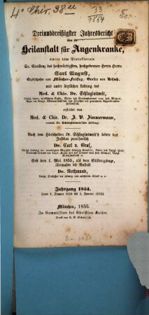 Jahresbericht über die Heilanstalt für Augenkranke, unter dem Protektorate .... 1854 (1855) = Jg. 33