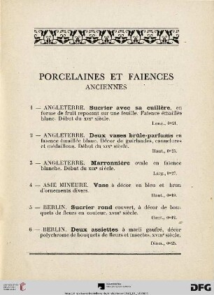 Porcelaines et faiences anciennes (Nr. 1-64)