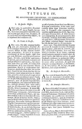 Titulus IV. De Anniversariis Creationis, Et Coronationis Romanorum Pontificum.