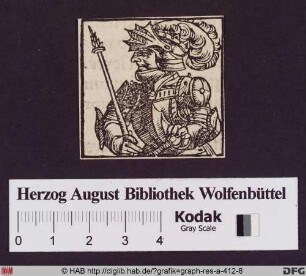 Brustbildnis eines Fürsten in Rüstung im Profil nach rechts.