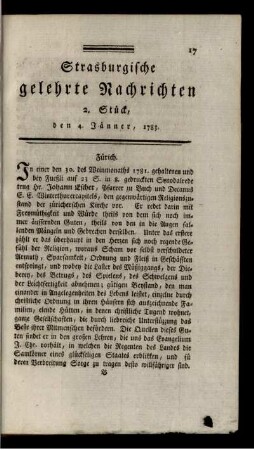 2. Stück, den 4. Jänner, 1783.