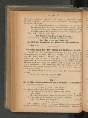 Abmessungen für den Friedrich-Wilhelm-Kanal.
