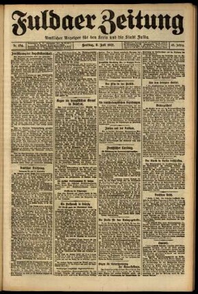 Erste Ausgabe vom Freitag, den 08. Juli 1921.