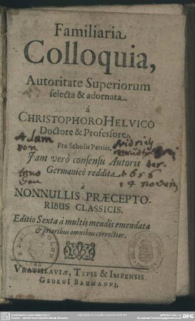 Familiaria Colloquia Autoritate Superiorum selecta & adornata