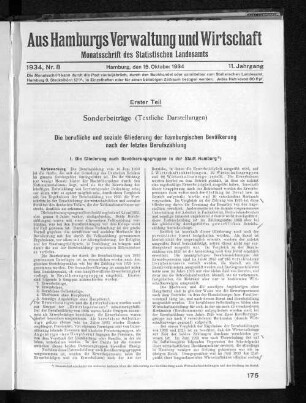 Die berufliche und soziale Gliederung der hamburgischen Bevölkerung nach der letzten Berufszählung