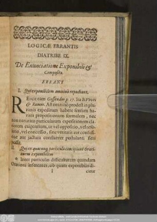 Logicae Errantis Diatribe IX. De Enunciatione Exponibili & Composita.