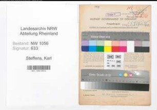 Entnazifizierung Karl Steffens , geb. 26.04.1902 (Postbeamter)